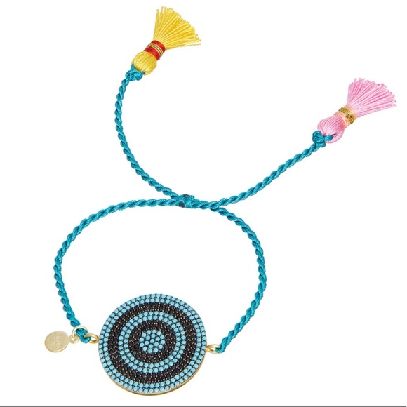 Sterling Micro Pave Stone Cotton Silk Tassel Tie Bracelet - Picture 1 of 3